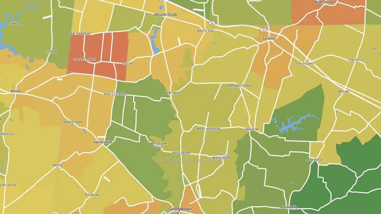 Brown County, OH Map of Murder Rates