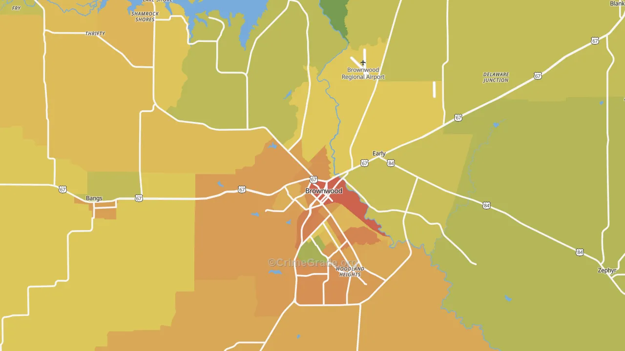 Brown County, TX Map of Murder Rates