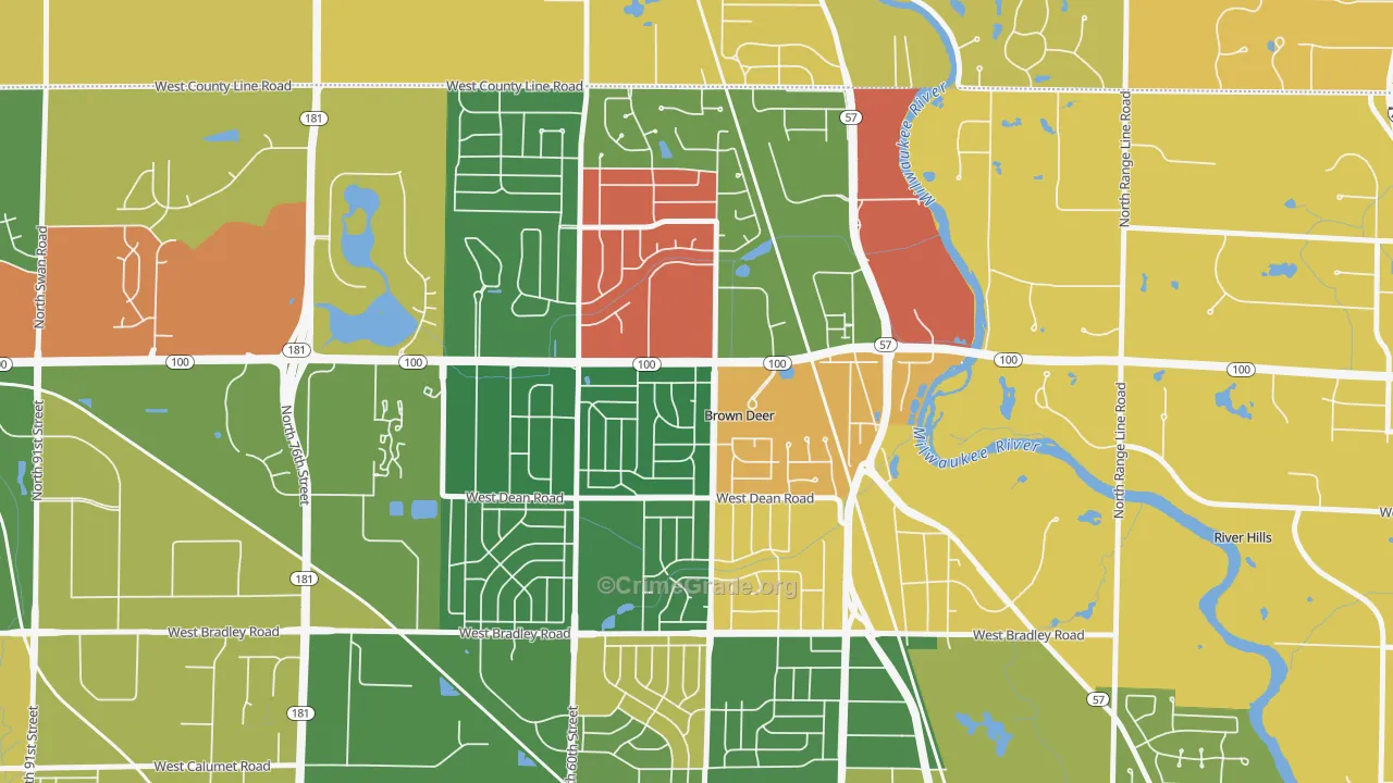 Brown Deer, WI Map of Murder Rates