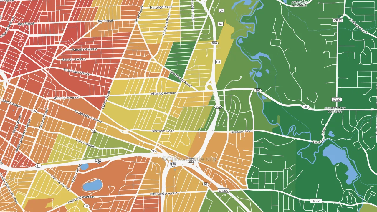 Browncroft, Rochester, NY Map of Murder Rates