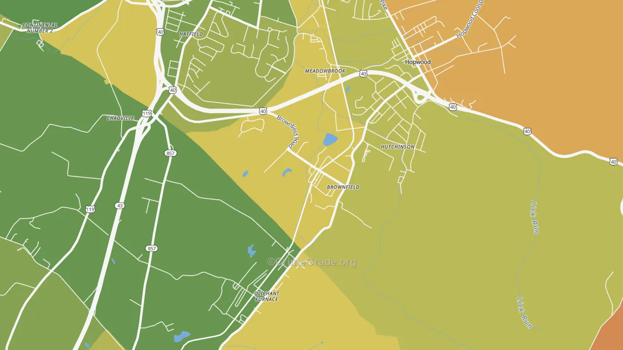 Brownfield, PA Map of Murder Rates