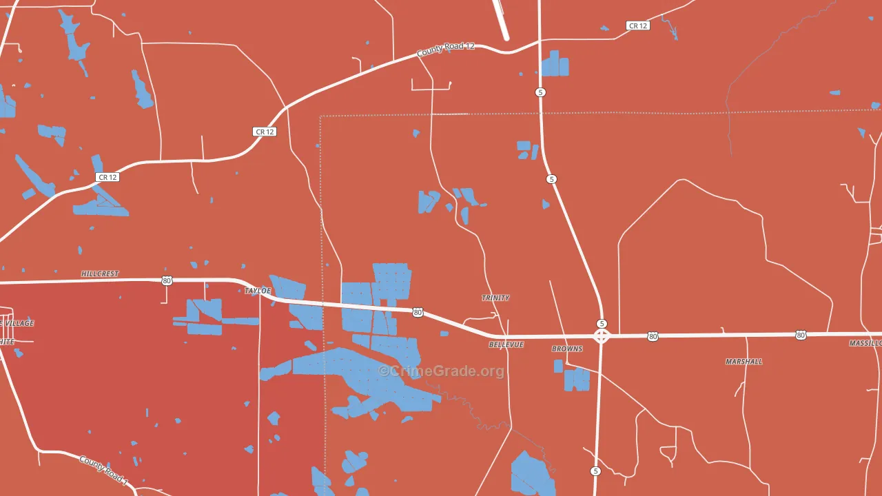 Browns, AL Map of Murder Rates
