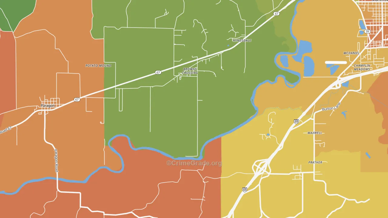 Browns Crossing, IN Map of Murder Rates