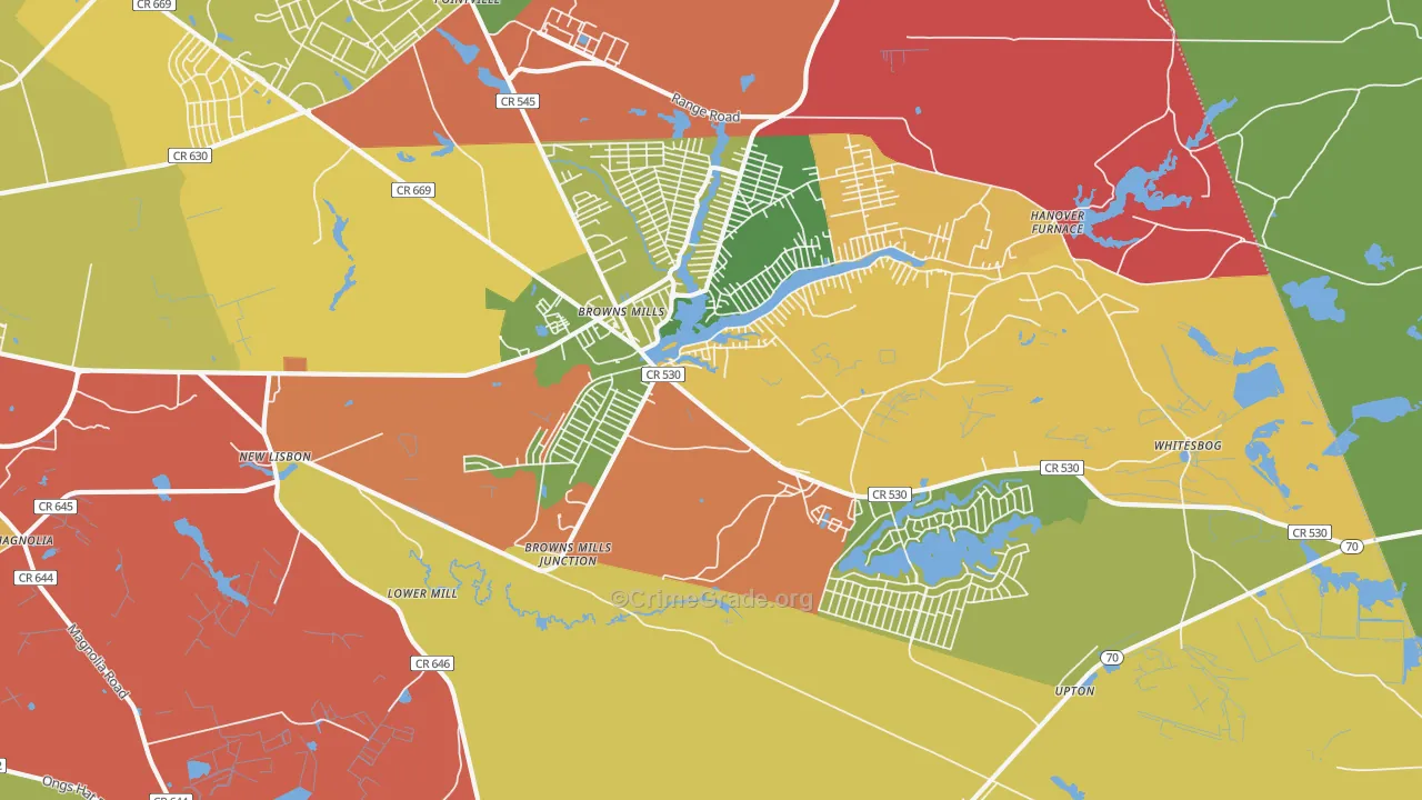 Browns Mills, NJ Map of Murder Rates