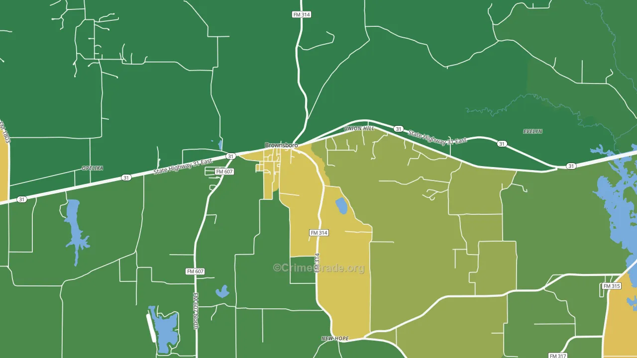 Brownsboro, TX Map of Murder Rates
