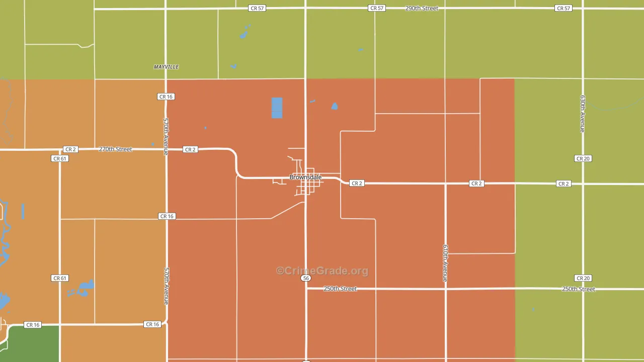 Brownsdale, MN Map of Murder Rates