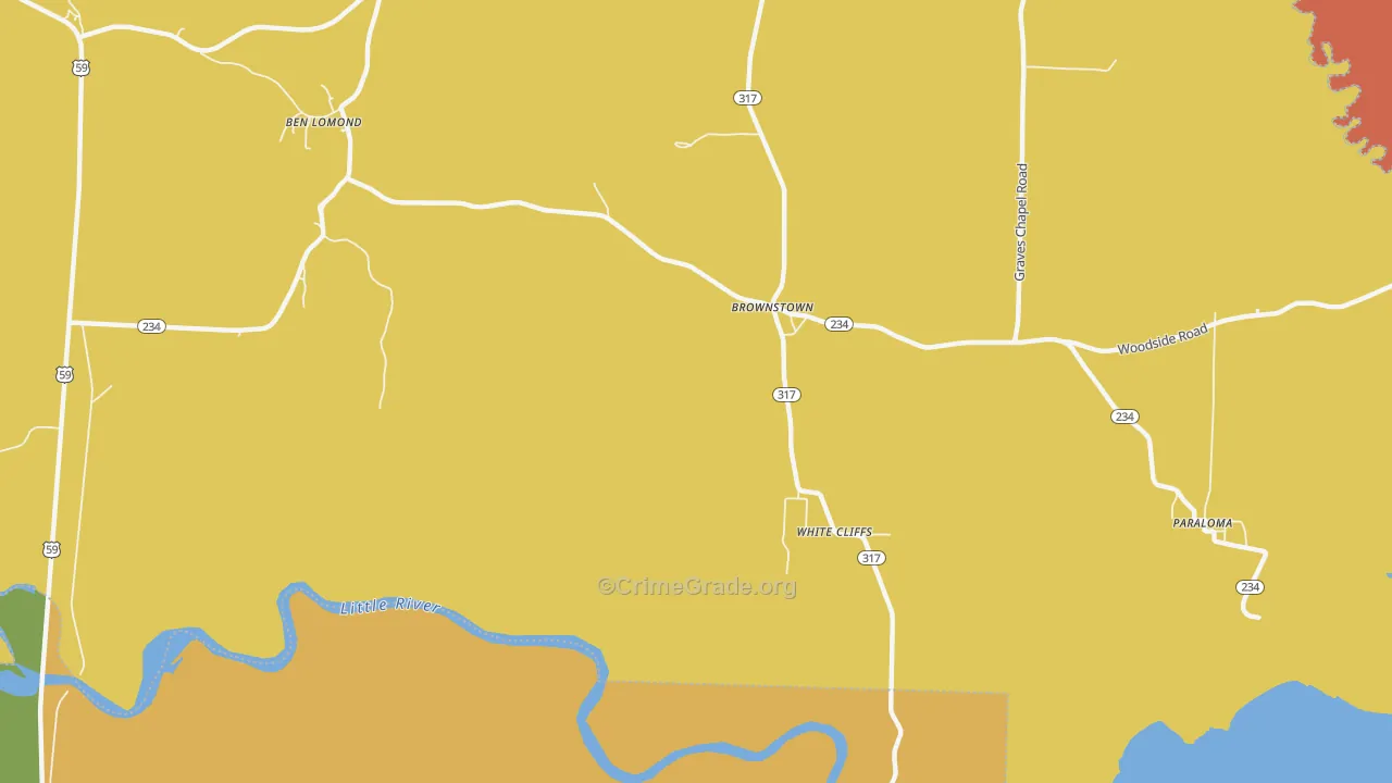 Brownstown, AR Map of Murder Rates