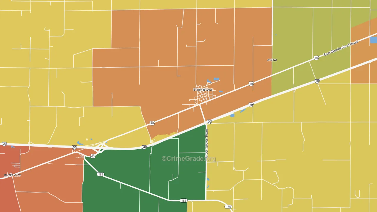 Brownstown, IL Map of Murder Rates