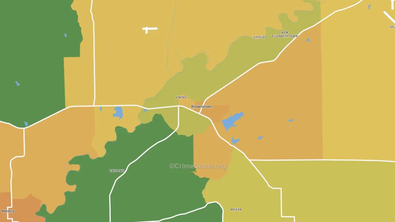 Brownstown, IN Map of Murder Rates