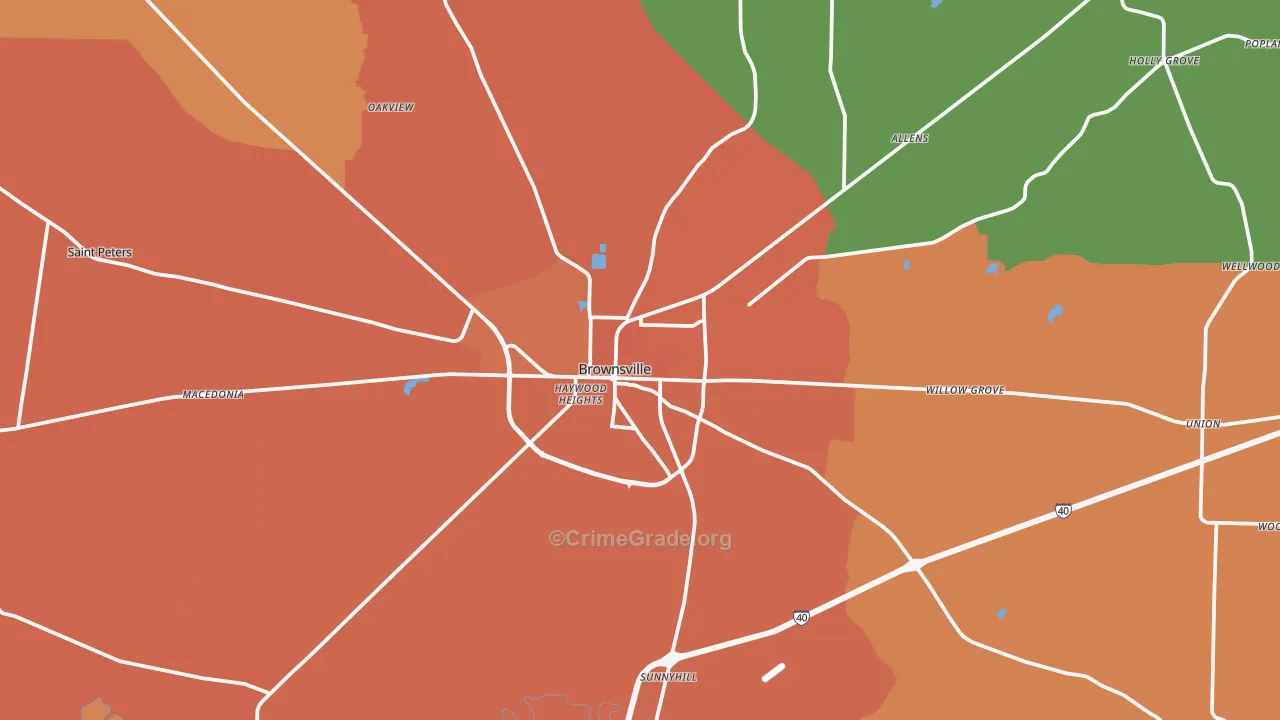 Brownsville, TN Map of Murder Rates