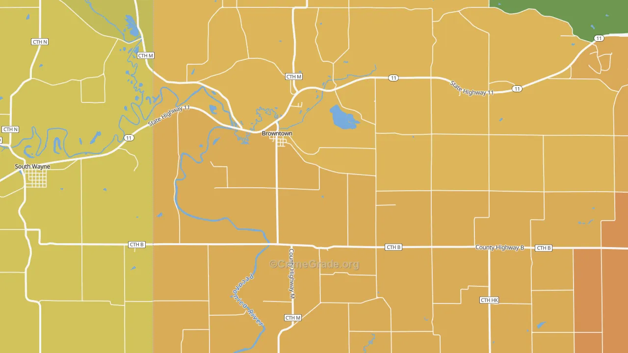 Browntown, WI Map of Murder Rates