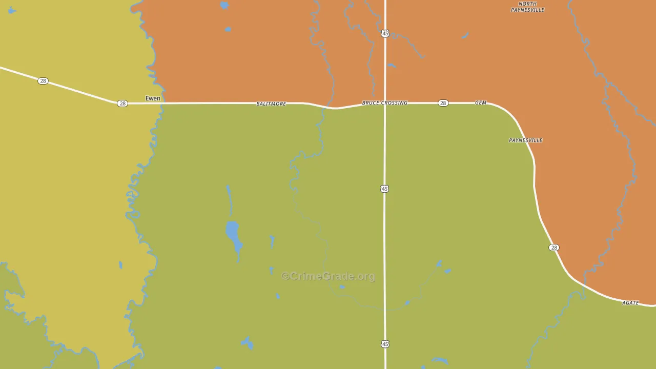 Bruce Crossing, MI Map of Murder Rates