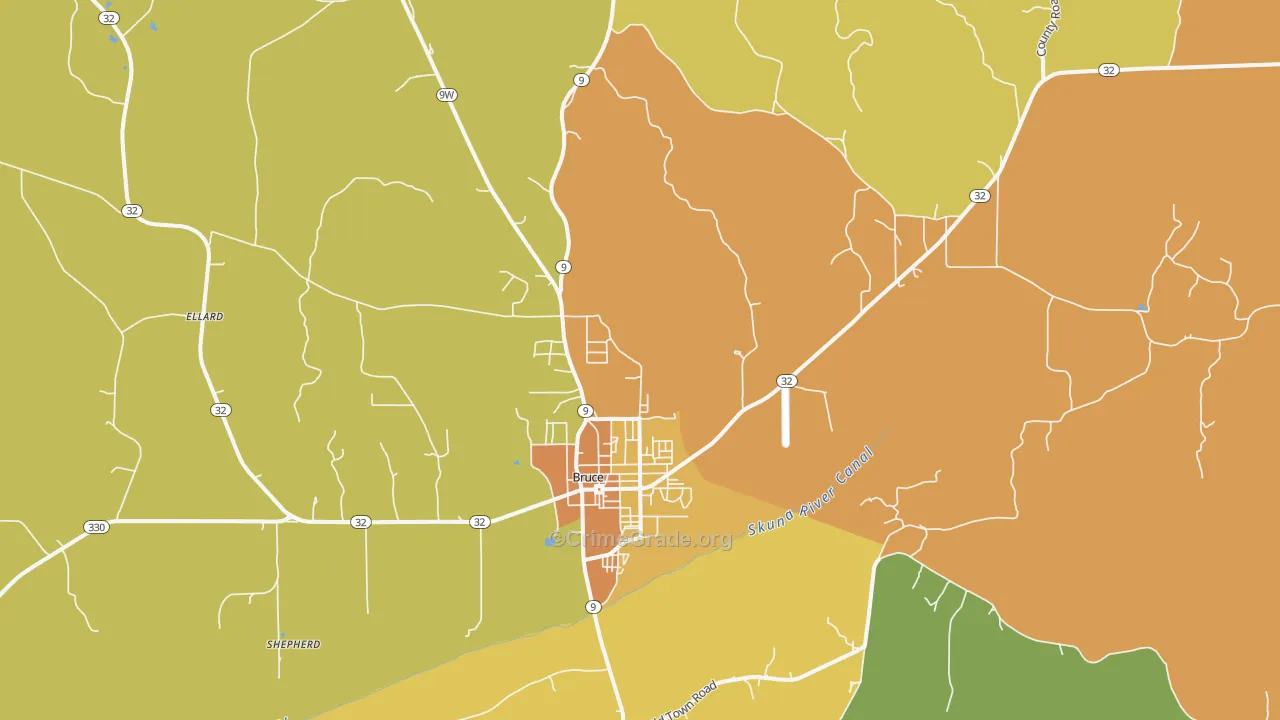 Bruce, MS Map of Murder Rates
