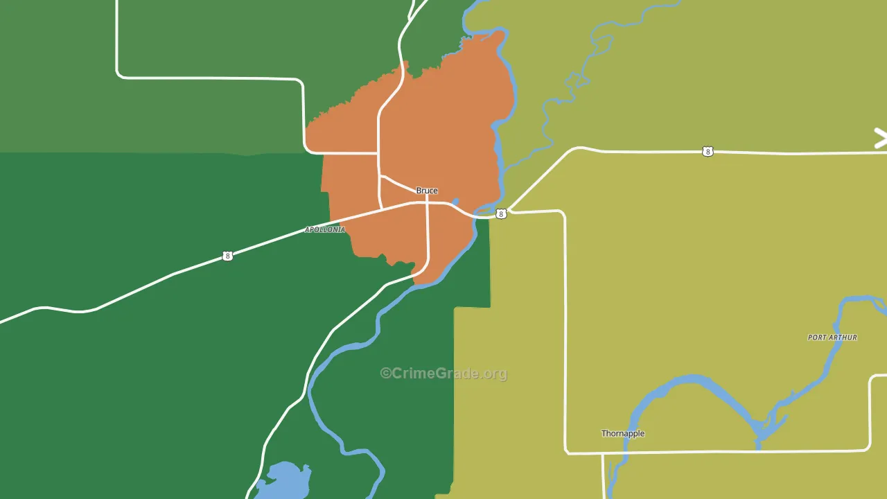 Bruce, WI Map of Murder Rates