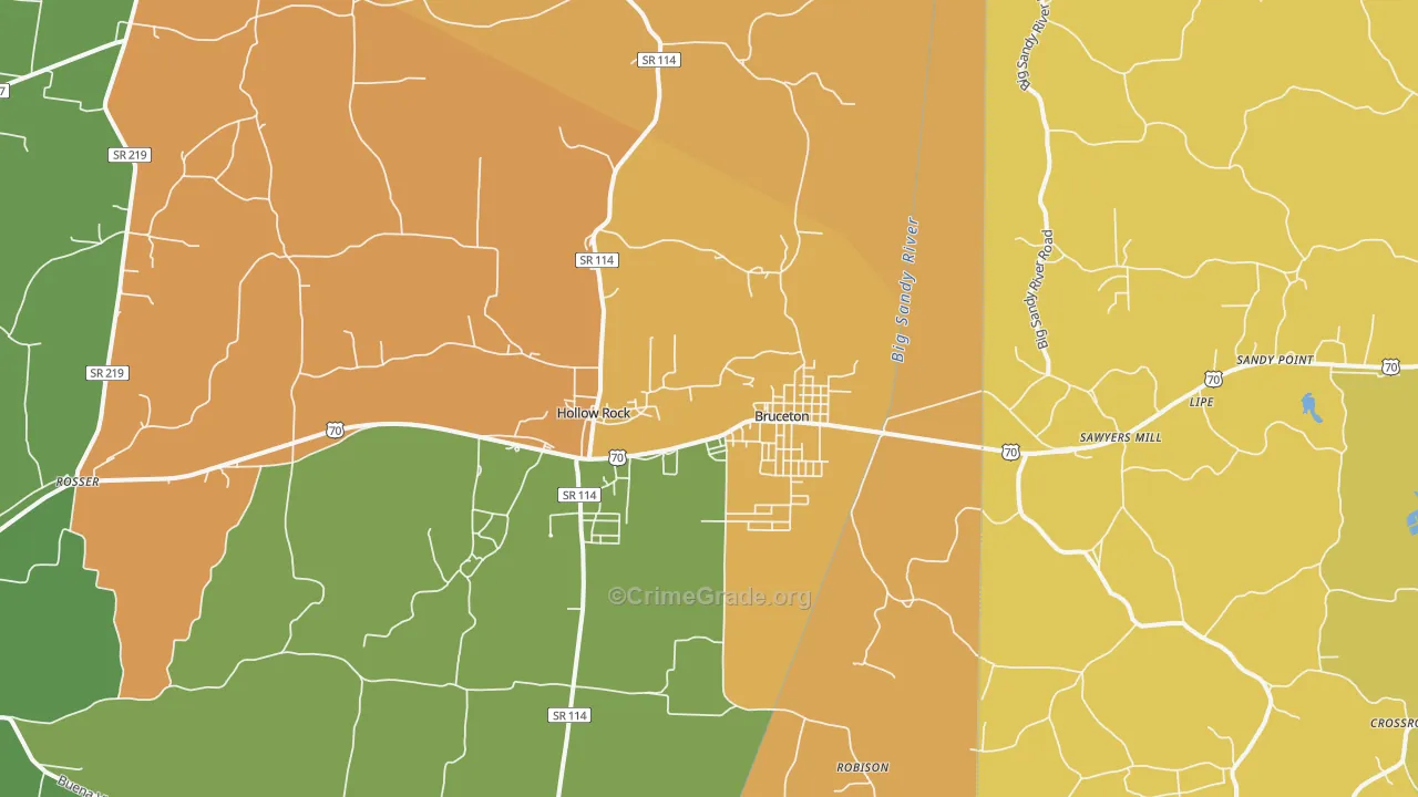 Bruceton, TN Map of Murder Rates