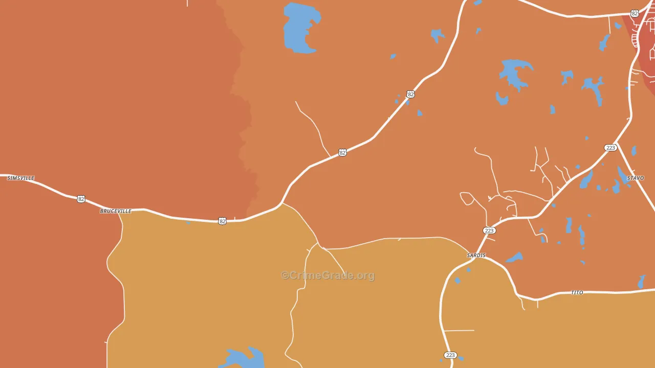 Bruceville, AL Map of Murder Rates