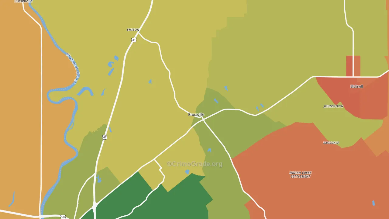 Bruceville, IN Map of Murder Rates