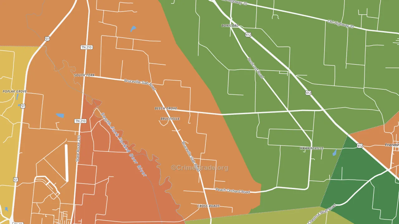 Bruceville, TN Map of Murder Rates