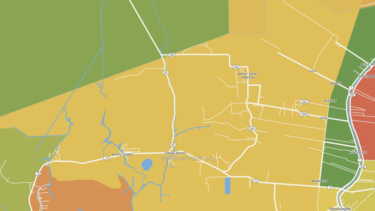 Bruly St. Martin, LA Map of Murder Rates