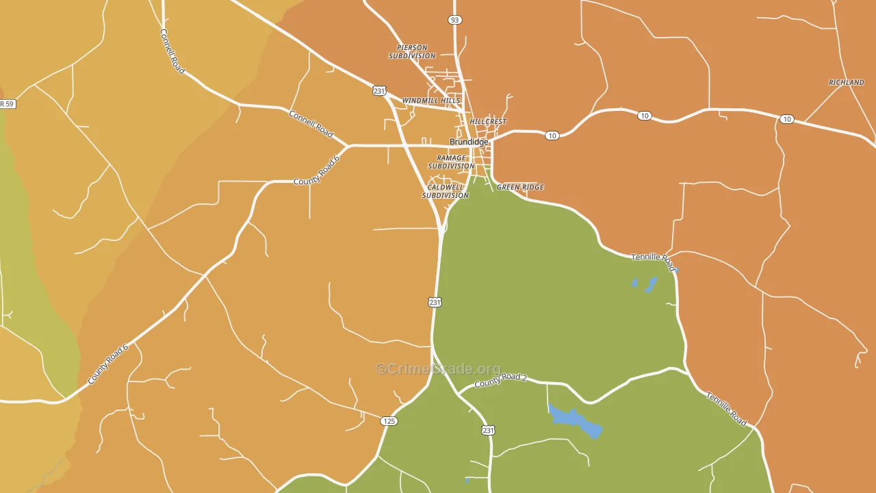 Brundidge, AL Map of Murder Rates