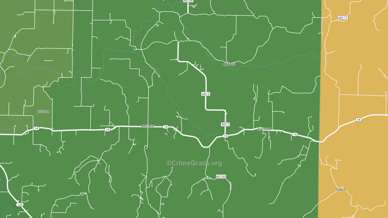 Bruner, MO Map of Murder Rates