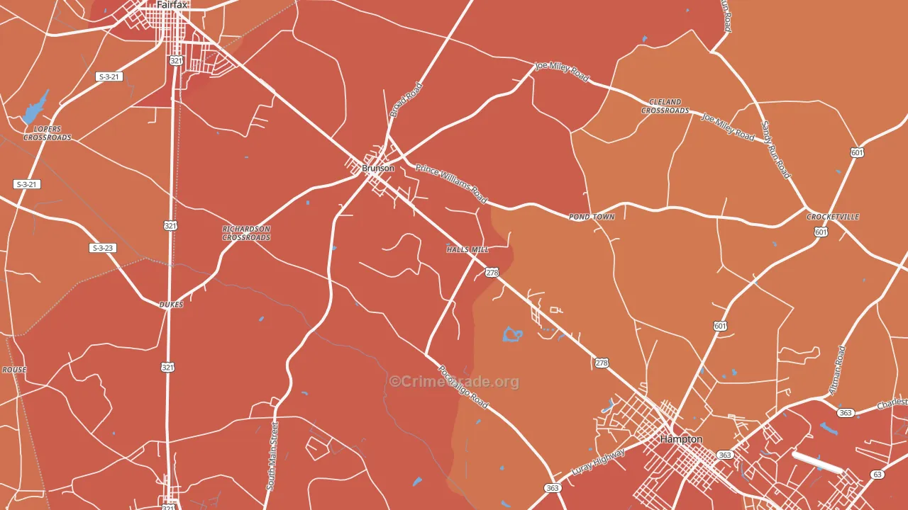 Brunson, SC Map of Murder Rates