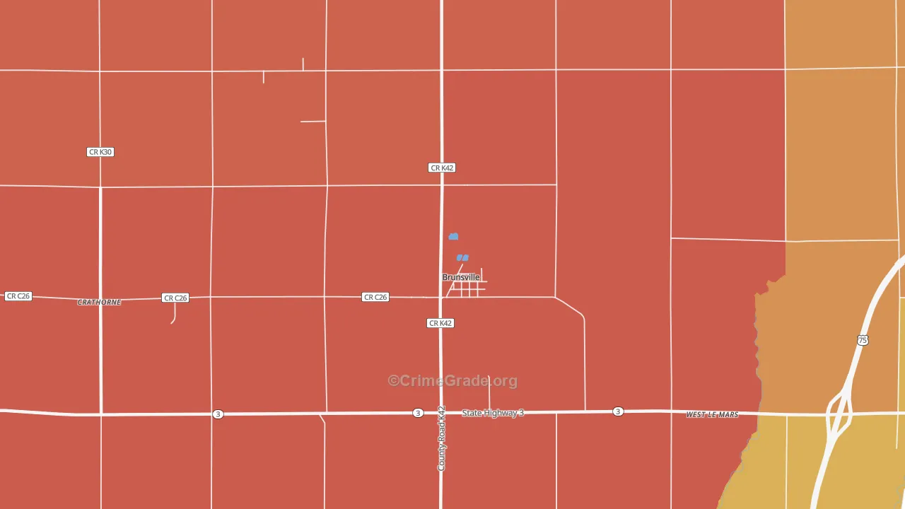 Brunsville, IA Map of Murder Rates
