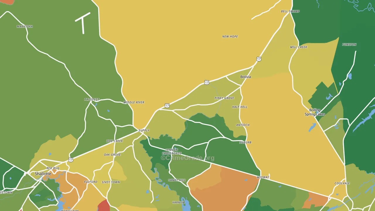 Brunswick County, NC Map of Murder Rates