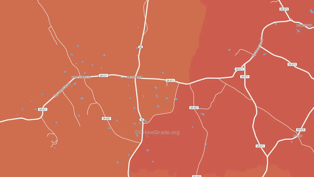 Brunswick, VA Map of Murder Rates