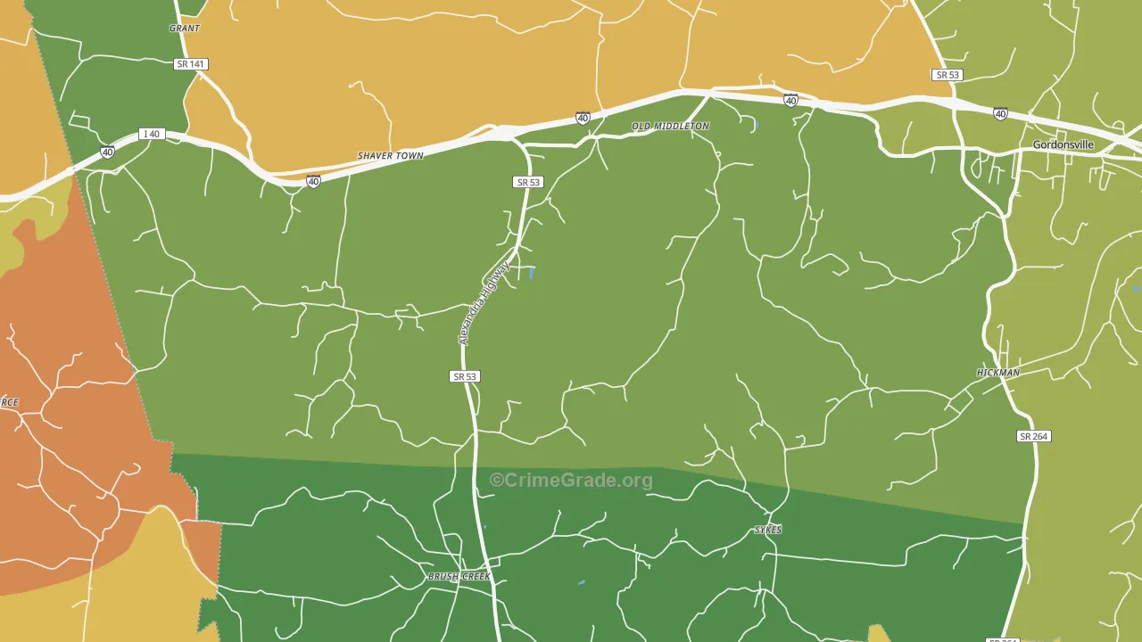 Brush Creek, TN Map of Murder Rates