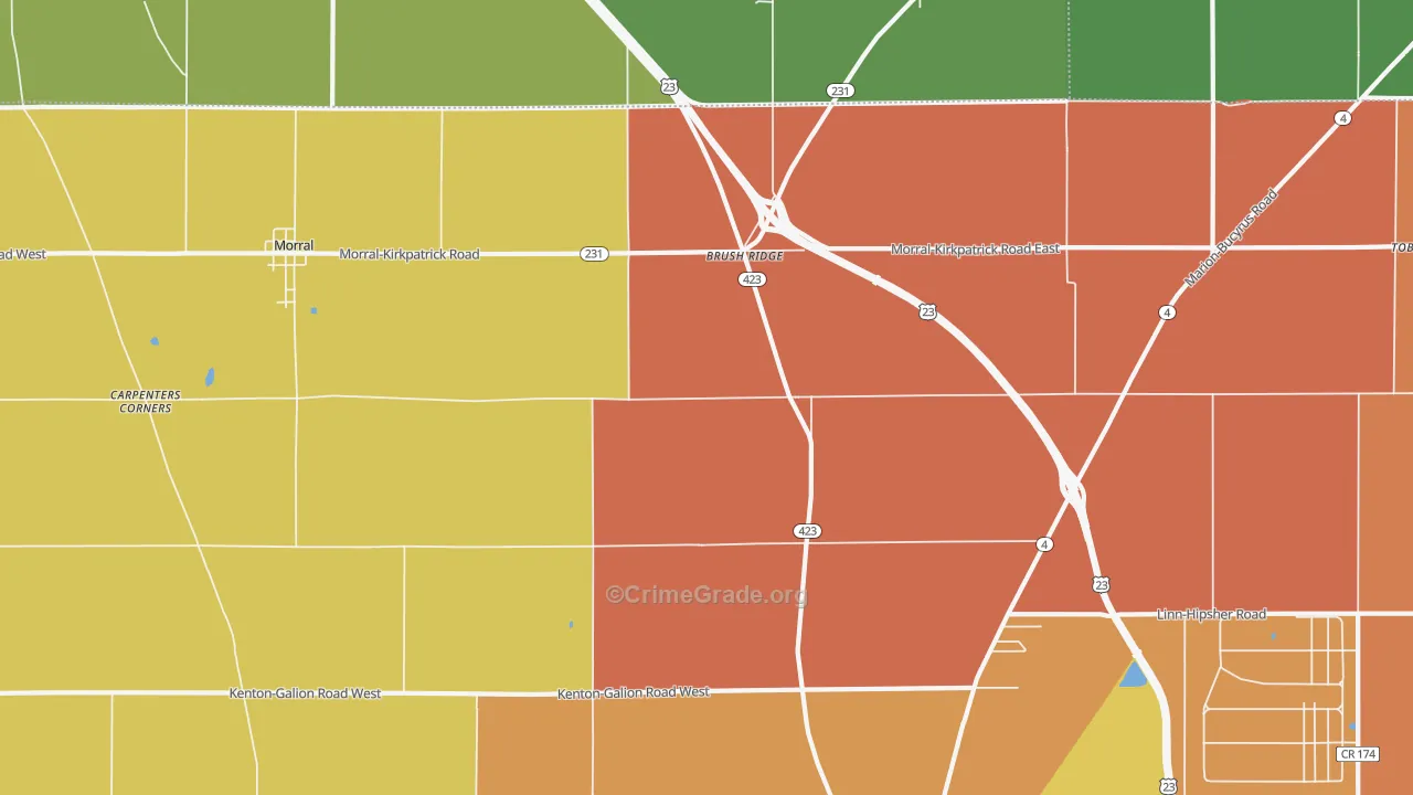 Brush Ridge, OH Map of Murder Rates
