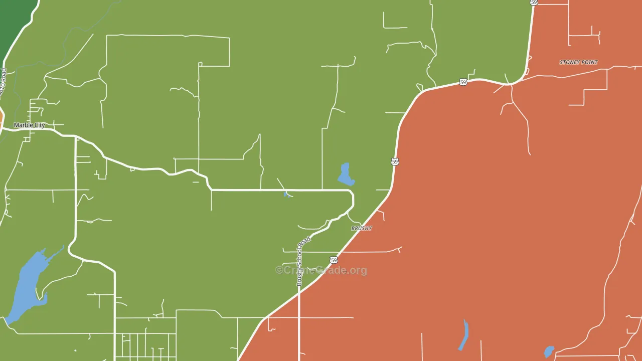 Brushy, OK Map of Murder Rates