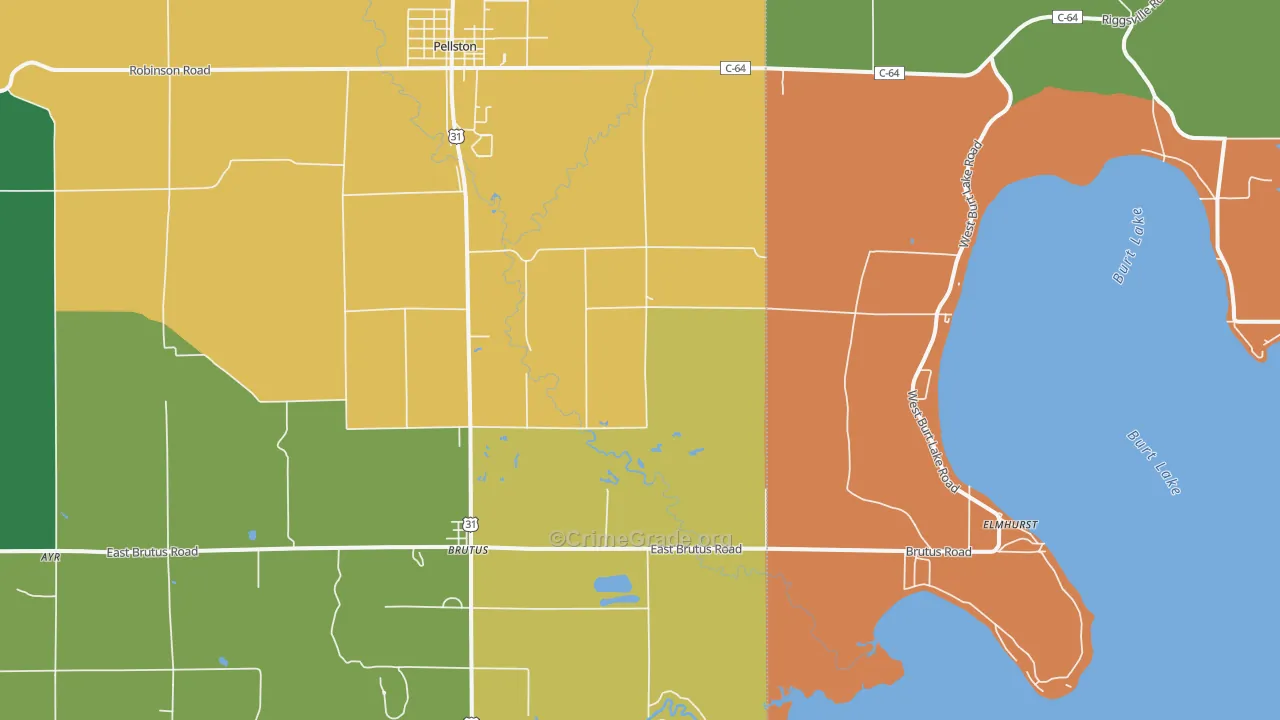 Brutus, MI Map of Murder Rates