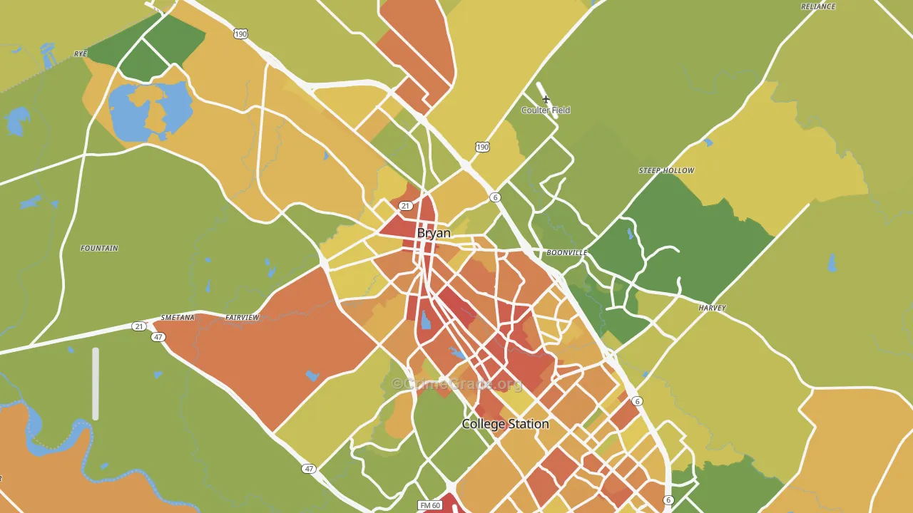 Bryan, TX Map of Murder Rates