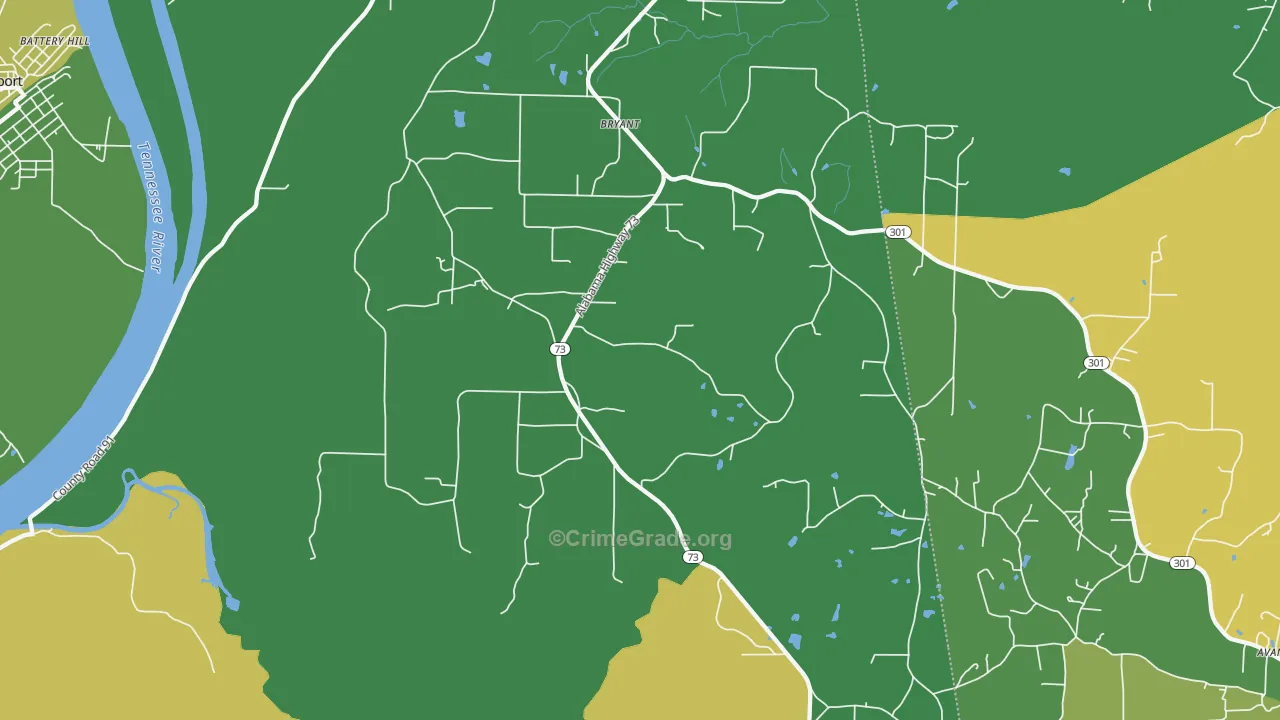 Bryant, AL Map of Murder Rates
