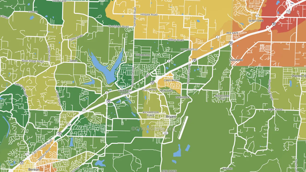 Bryant, AR Map of Murder Rates
