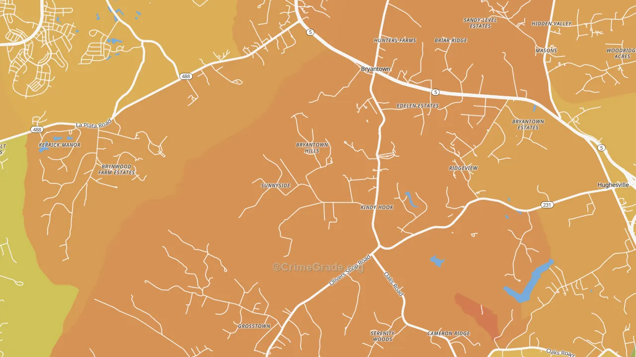 Bryantown, MD Map of Murder Rates
