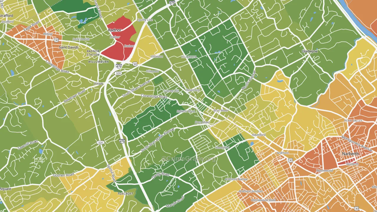 Bryn Mawr, PA Map of Murder Rates