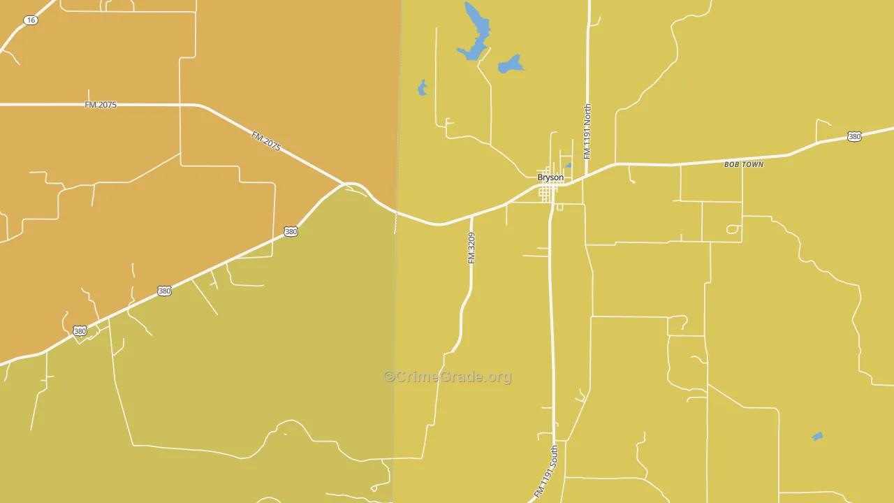 Bryson, TX Map of Murder Rates