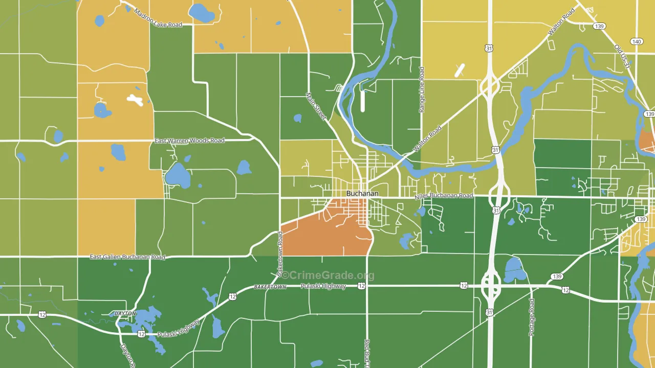 Buchanan, MI Map of Murder Rates