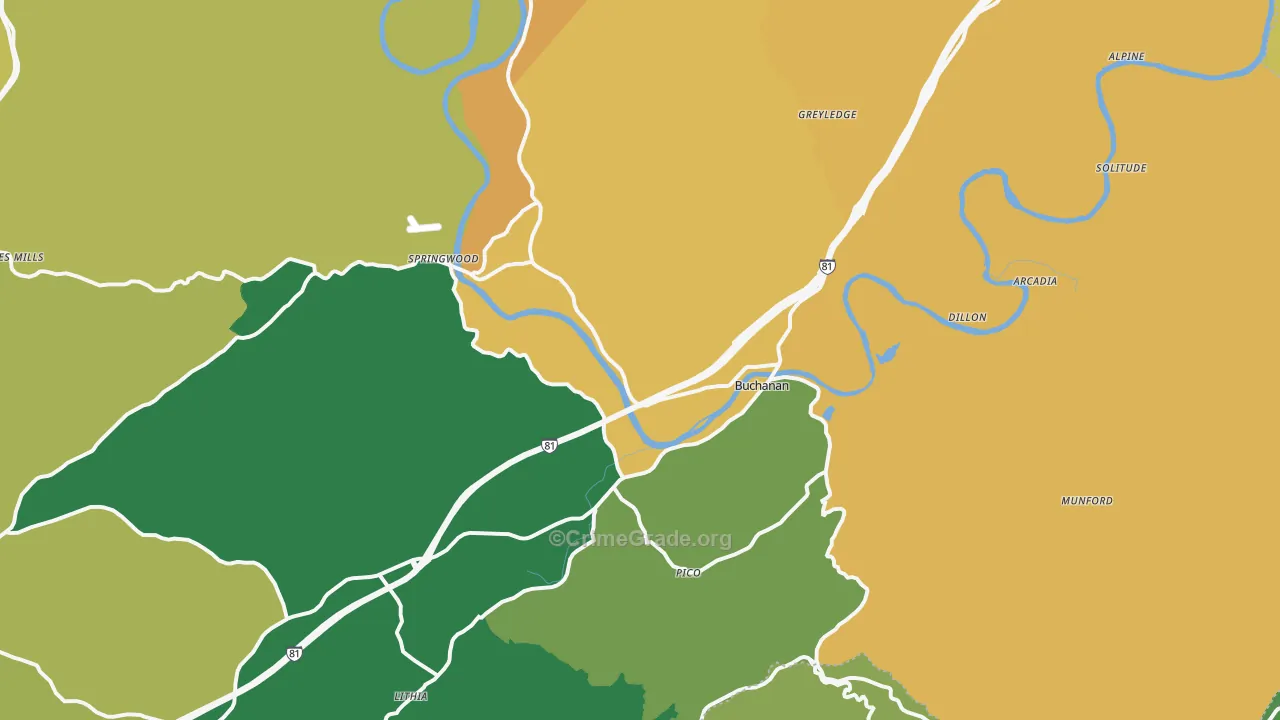 Buchanan, VA Map of Murder Rates
