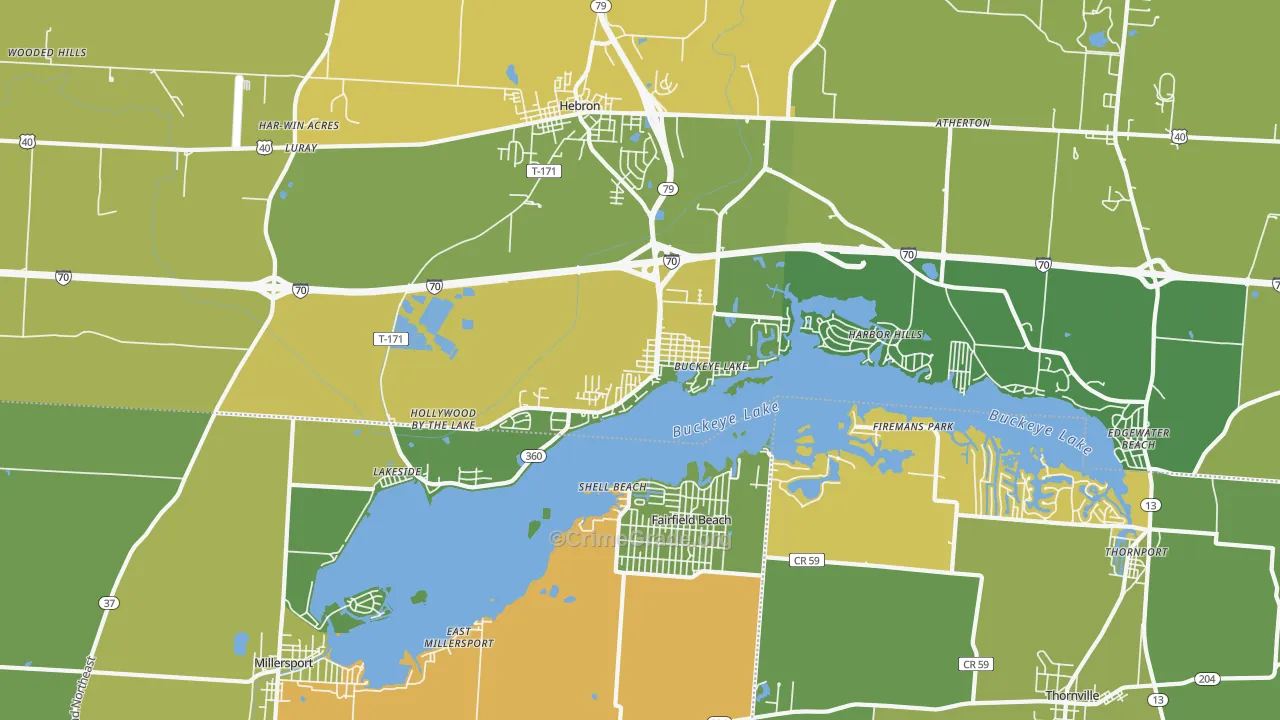 Buckeye Lake, OH Map of Murder Rates