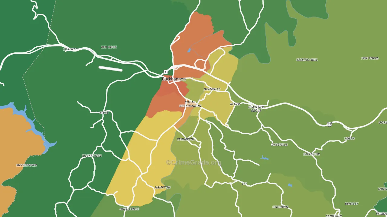 Buckhannon, WV Map of Murder Rates