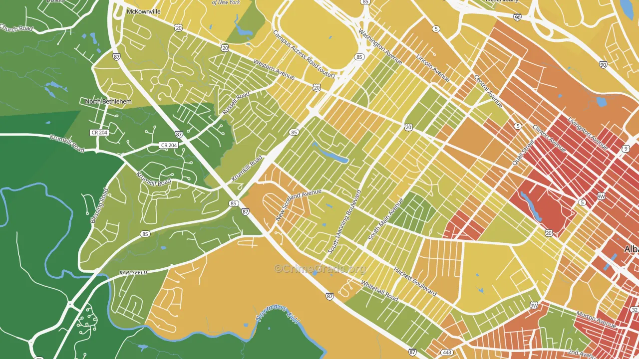 Buckingham Lake-Crestwood, Albany, NY Map of Murder Rates
