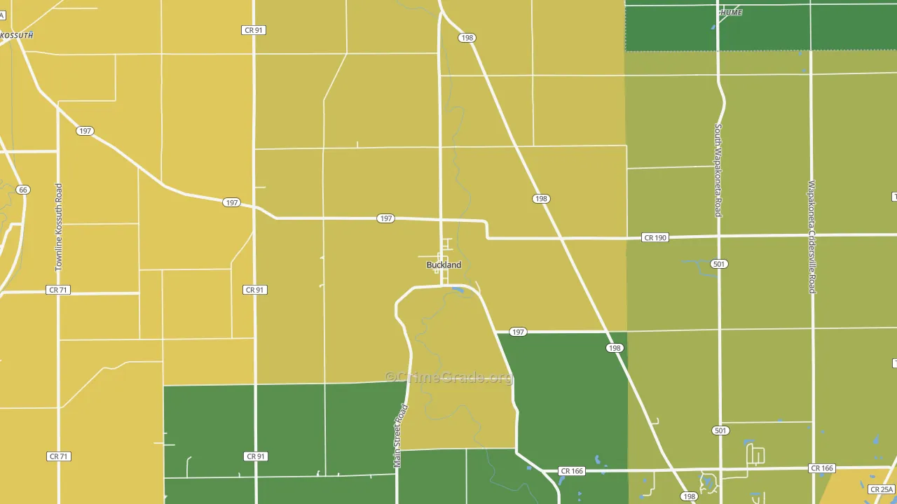 Buckland, OH Map of Murder Rates