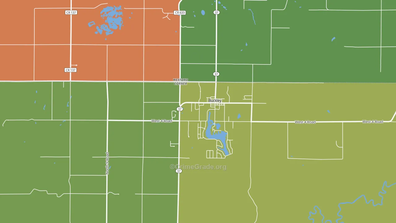Buckley, MI Map of Murder Rates