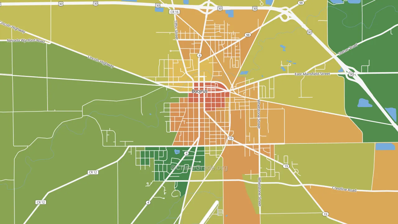 Bucyrus Commercial Historical District, Bucyrus, OH Map of Murder Rates