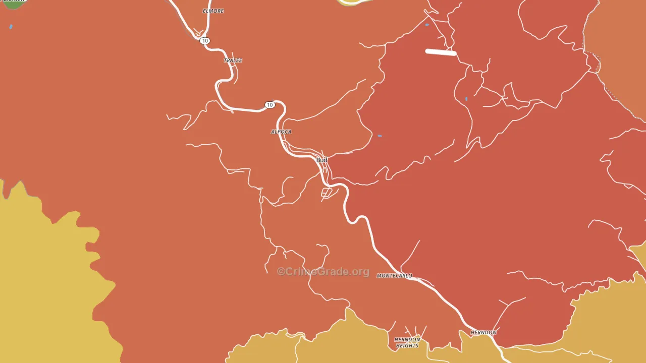 Bud, WV Map of Murder Rates