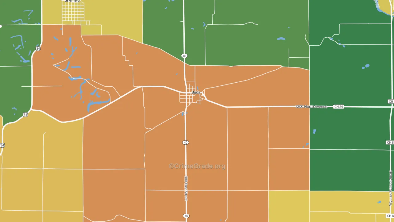 Buda, IL Map of Murder Rates