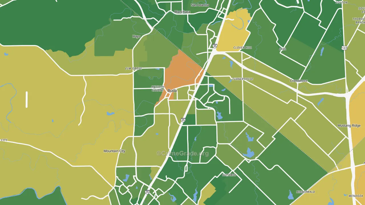 Buda, TX Map of Murder Rates